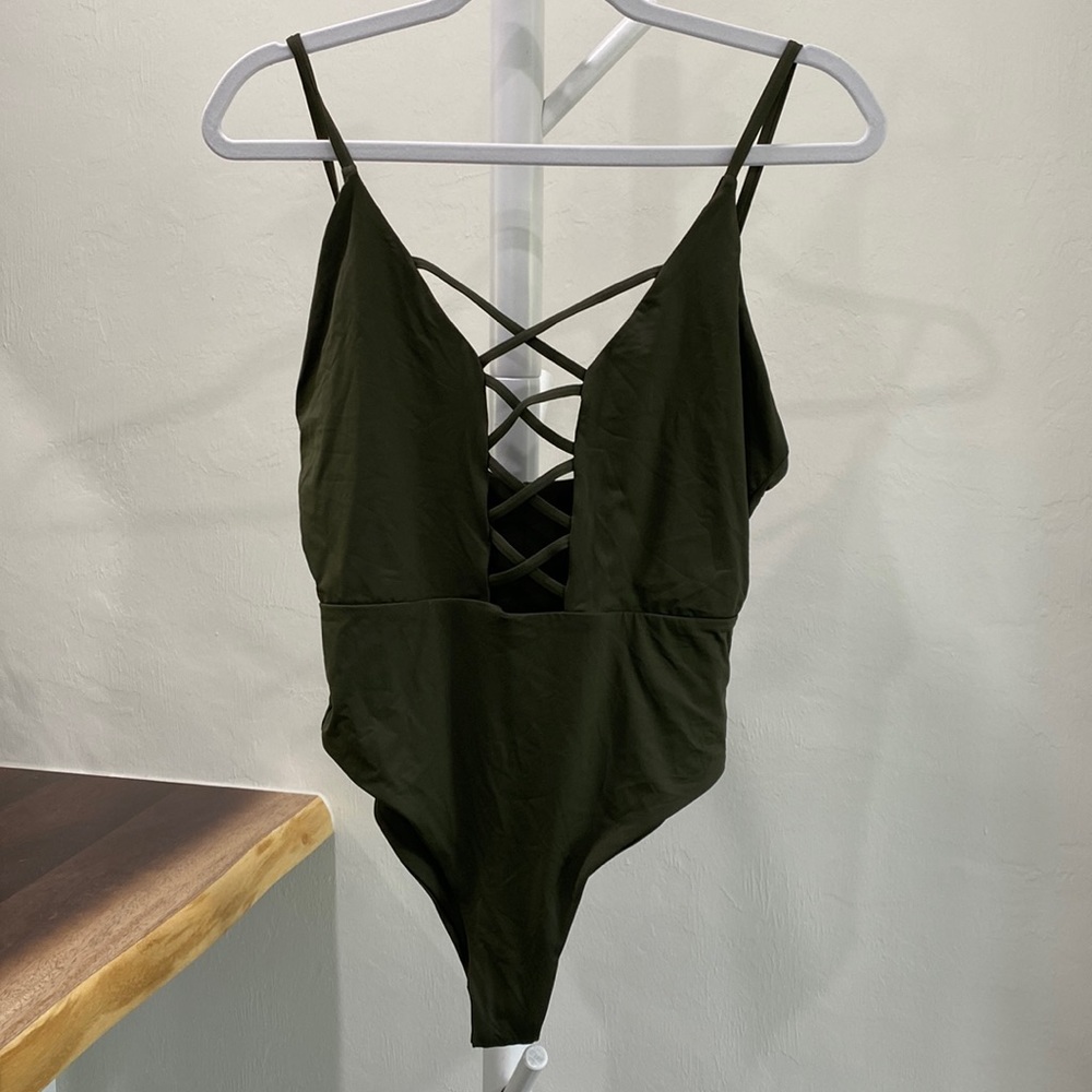 Chynna Dolls Olive green plunging neckline swimsuit